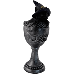 Black Cat Cup Wicca Purple Hat Resin 6.5x6x15.7cm