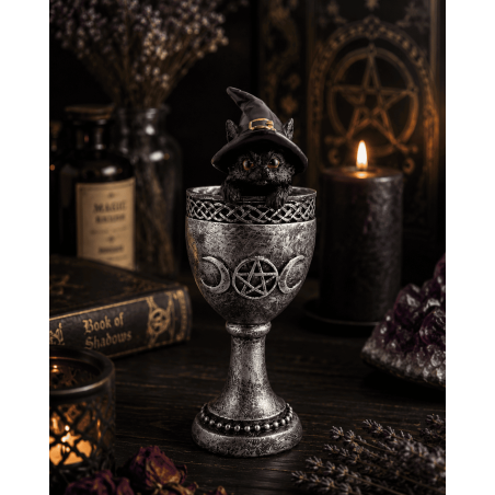 Cupă Pisică Neagră Wicca Pălărie Mov Rășină 6.5x6x15.7cm