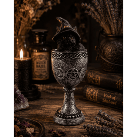 Caneca de resina Wicca Gato Preto 6,5x6x15,7cm