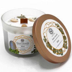 Mint Soy Candle And Moon Gemstone - Indoor Growth