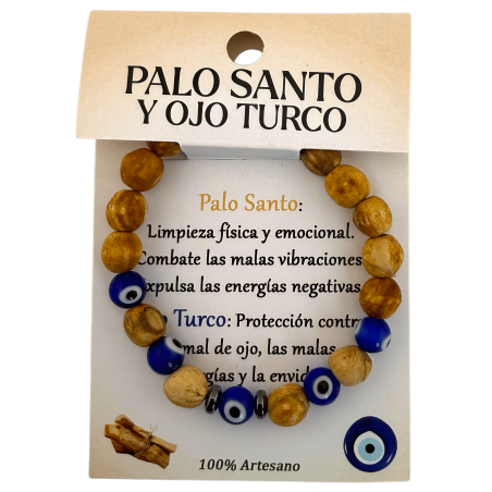 Pulsera Palo Santo y Ojo Turco 8mm - Limpieza, Protección contra el mal de ojo y energías negativas