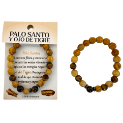 Pulsera Palo Santo y Ojo de Tigre 8mm - Limpieza, Protección, Contra el Mal de Ojo, Confianza, Seguridad...