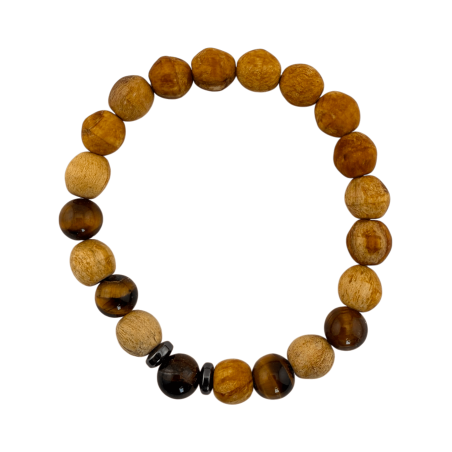 Polsera Pal Sant i Ull de Tigre 8mm - Neteja, Protecció, Contra el Mal d'Ull, Confiança, Seguretat...
