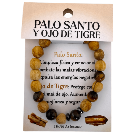 Palo Santo and Tiger's Eye Bracelet 8mm - Cleansing, Protection, Against the Evil Eye, Confidence, Security...