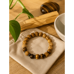 سوار من خشب بالو سانتو وعين النمر 8 مم - للتطهير والحماية من الحسد، وللثقة والأمان...