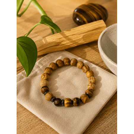 Brățară Palo Santo și Ochi de Tigru 8mm - Curățare, Protecție, Împotriva Deochiului, Încredere, Siguranță...