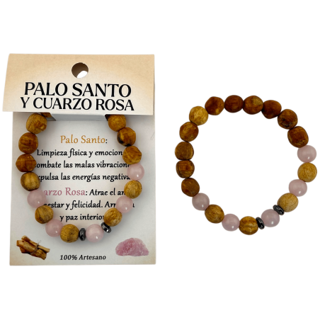 Bransoletka z Palo Santo i kwarcu różowego 8 mm – Oczyszczenie, miłość, harmonia, szczęście i wewnętrzny spokój