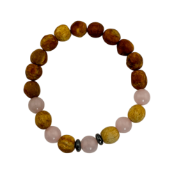 Pulsera Palo Santo y Cuarzo Rosa 8mm - Limpieza, Amor, Armonía, Felicidad y Paz Interior