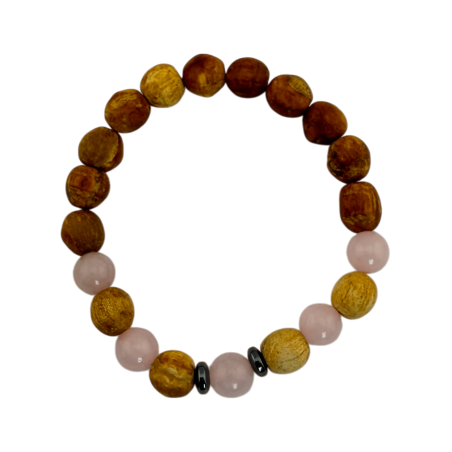 Pulsera Palo Santo y Cuarzo Rosa 8mm - Limpieza, Amor, Armonía, Felicidad y Paz Interior