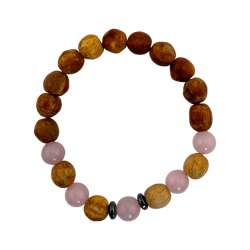 Pulsera Palo Santo y Cuarzo Rosa 8mm - Limpieza, Amor, Armonía, Felicidad y Paz Interior