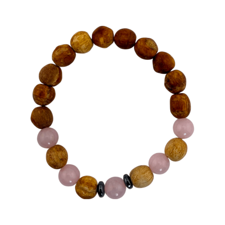 Armband aus Palo Santo und Rosenquarz (8 mm) – Reinigung, Liebe, Harmonie, Glück und innerer Frieden