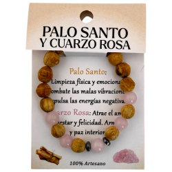 Pulseira de Palo Santo e Quartzo Rosa 8mm - Purificação, Amor, Harmonia, Felicidade e Paz Interior