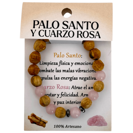Palo Santo en Rozenkwarts Armband 8 mm - Reiniging, Liefde, Harmonie, Geluk en Innerlijke Rust