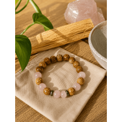 Pulsera Palo Santo y Cuarzo Rosa 8mm - Limpieza, Amor, Armonía, Felicidad y Paz Interior
