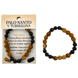 Polsera Palo Santo i Turmalina 8mm (Triple Turmalina) - Neteja i Protecció davant energies negatives
