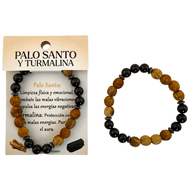 Palo Santo and Tourmaline Bracelet 8mm (Triple Tourmaline) - Cleansing and Protection against negative energies-ENERGY BRACELETS-HOSTENATURA
