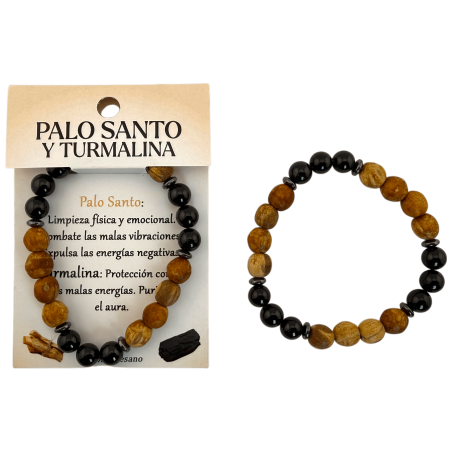 Palo Santo en Toermalijn Armband 8 mm (Drievoudige Toermalijn) - Reiniging en bescherming tegen negatieve energieën