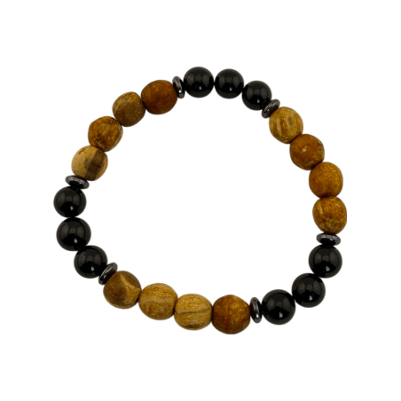 Pulsera Palo Santo y Turmalina 8mm (Triple Turmalina) - Limpieza y Protección frente a energías negativas