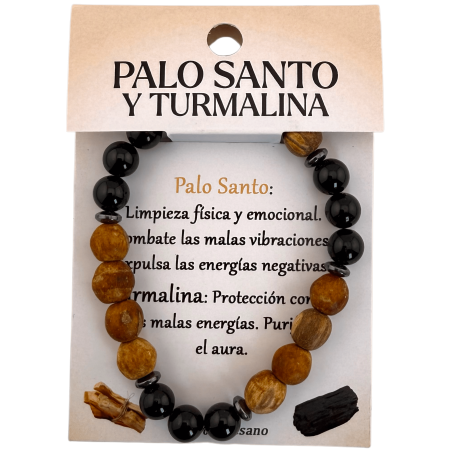 Pulsera Palo Santo y Turmalina 8mm (Triple Turmalina) - Limpieza y Protección frente a energías negativas