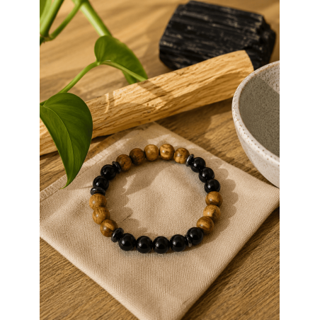 Pulsera Palo Santo y Turmalina 8mm (Triple Turmalina) - Limpieza y Protección frente a energías negativas