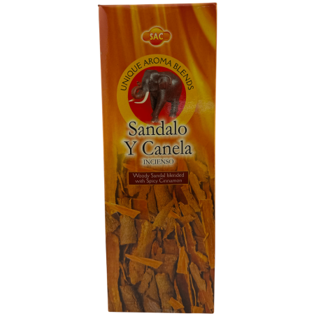 SAC Räucherstäbchen Sandelholz und Zimt – Schachtel mit 6 sechseckigen Packungen à 20 Stäbchen, insgesamt 120 Räucherstäbchen