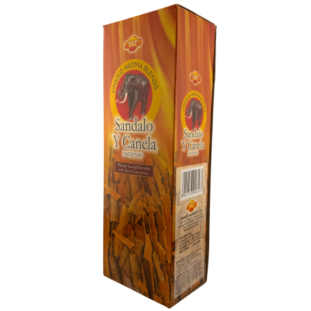 Encens SAC Bois de santal et cannelle - Boîte de 6 paquets hexagonaux de 20 bâtonnets chacun, soit 120 bâtonnets d'encens