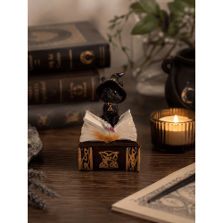 ウィッカ猫魔女樹脂製フィギュア（箱入り） - 7x5.5x11cm