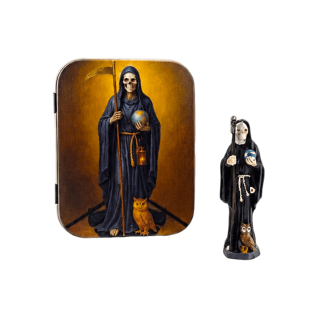 Figura Resina Santa Muerte Negra 5cm en lata