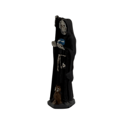 Figura de Santa Muerte em resina preta, 5 cm, em lata.