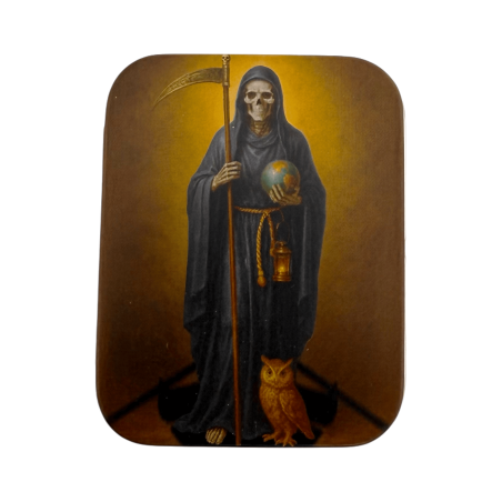 Figura Resina Santa Muerte Negra 5cm en lata