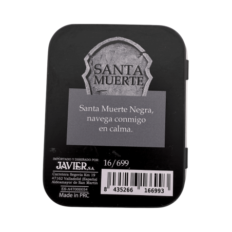 Figura Resina Santa Muerte Negra 5cm en lata