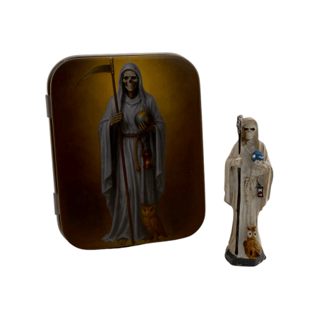 Vit Santa Muerte-figur i harts, 5 cm i plåt