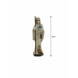 Figurine en résine de Santa Muerte blanche, 5 cm, dans une boîte en métal.