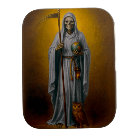Figura Resina Santa Muerte Blanca 5cm en lata