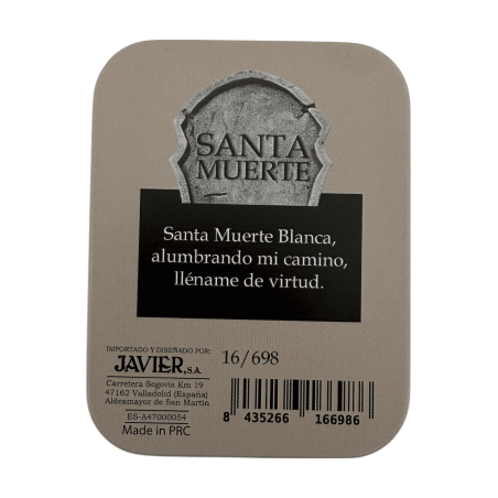 Vit Santa Muerte-figur i harts, 5 cm i plåt