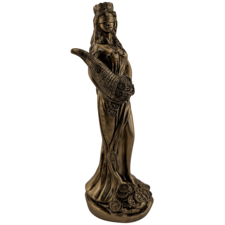 Estatueta de resina da Deusa da Fortuna com base redonda de 15 cm