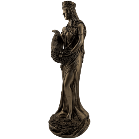 Statuetta in resina della Dea della Fortuna, base rotonda, alta 20 cm.