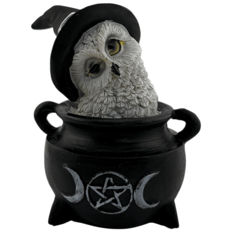 Resinfigur Uggla Wicca Kittel Trippel Måne Svart Hatt 7,7x6,2x10cm