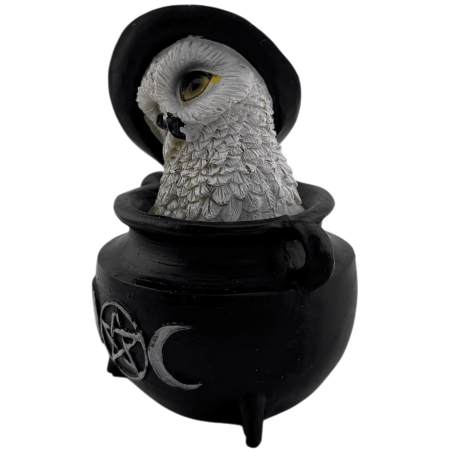 Resinfigur Uggla Wicca Kittel Trippel Måne Svart Hatt 7,7x6,2x10cm