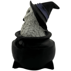 Figurine en résine Hibou Wicca Chaudron Triple Lune Chapeau Noir 7,7 x 6,2 x 10 cm