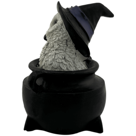 Figurine en résine Hibou Wicca Chaudron Triple Lune Chapeau Noir 7,7 x 6,2 x 10 cm