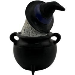Figurine en résine Hibou Wicca Chaudron Triple Lune Chapeau Noir 7,7 x 6,2 x 10 cm