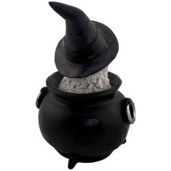 Estatueta de resina de coruja Wicca com caldeirão, lua tripla e chapéu roxo, 7,7 x 6,2 x 10 cm