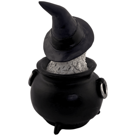 Figura Resina Búho Wicca Caldero Triple Luna Sombrero Morado 7,7x6,2x10cm