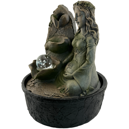 Fontaine à eau Gaia Terre Mère en résine avec lumière 20x20x25cm