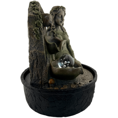 Fontaine à eau Gaia Terre Mère en résine avec lumière 20x20x25cm