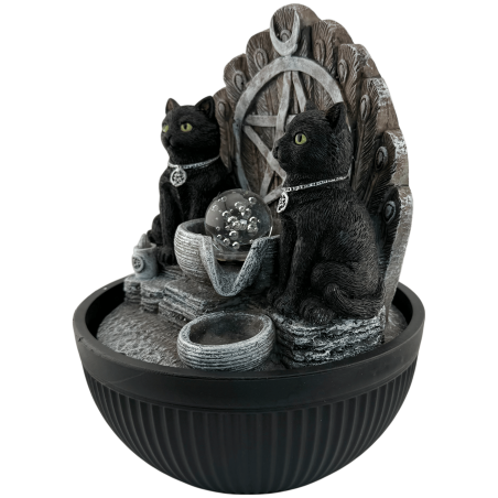 Fontana d'acqua in resina per gatti, Wicca, con pentagramma e luce, 21x21x25 cm