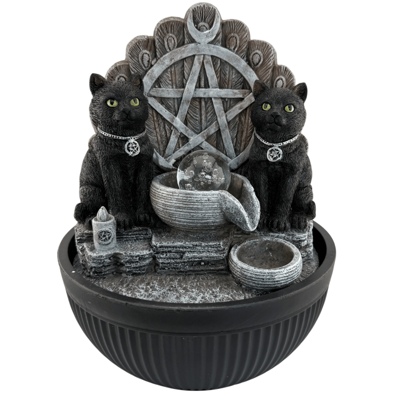 Fontaine à eau en résine pour chats, style Wicca, avec pentagramme et lumière, 21 x 21 x 25 cm-FONTAINES D'EAU INTÉRIEURES-HOSTENATURA