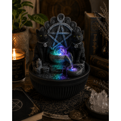 Fontaine à eau en résine pour chats, style Wicca, avec pentagramme et lumière, 21 x 21 x 25 cm