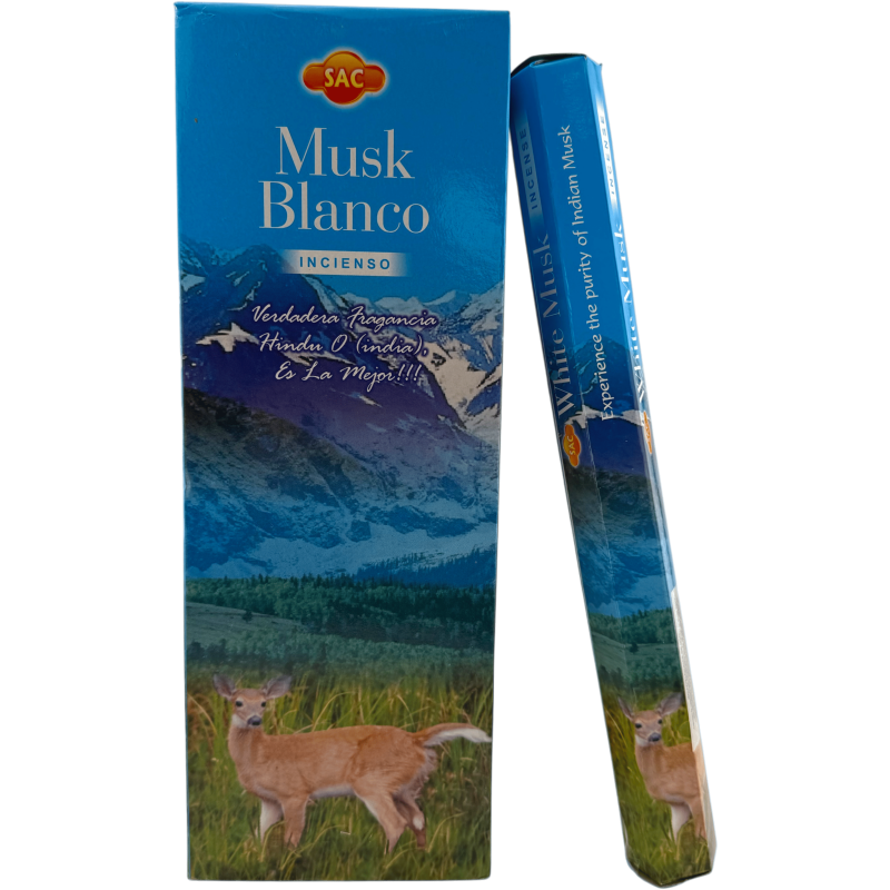 Incienso SAC Almizcle Blanco - Caja de 6 paquetes hexagonales de 20 barritas 120 barritas de incienso-WIEROOKS SAC-HOSTENATURA